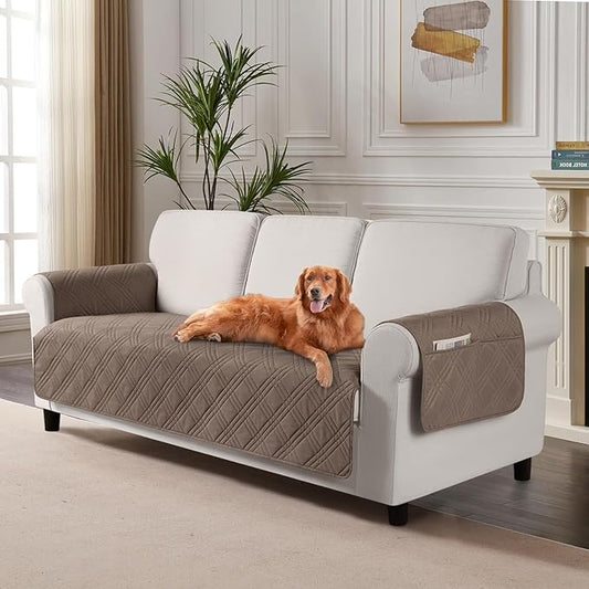 TAOCOCO 100% Waterproof 3-Seater Pet Couch Cover 72.4 Inch in Taupe – Non-Slip, Pet Friendly
