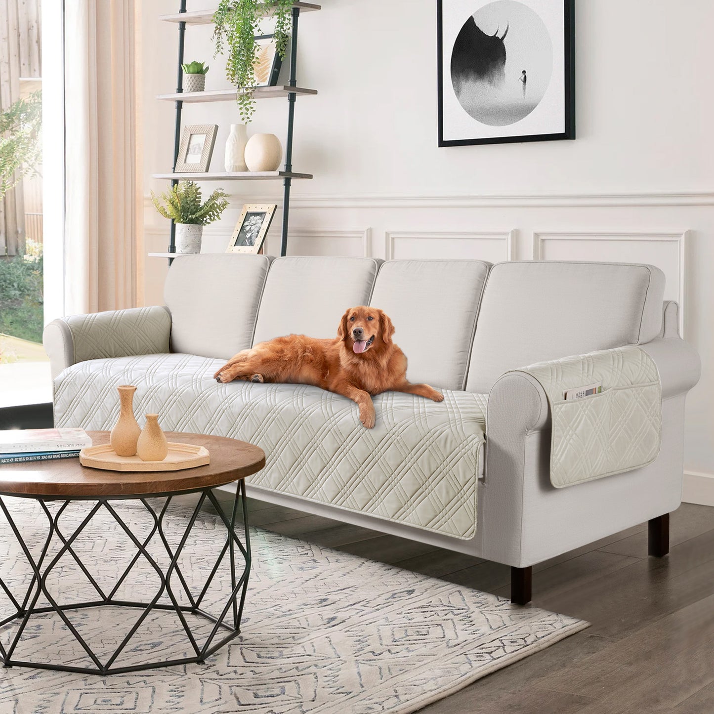 TAOCOCO 100% Waterproof 3-Seater Pet Couch Cover Non-Slip 78 Inch in cream