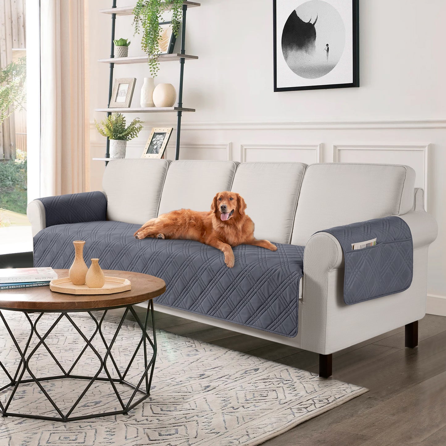 TAOCOCO 100% Waterproof 3-Seater Pet Couch Cover Non-Slip For Home Decor in Drak Grey
