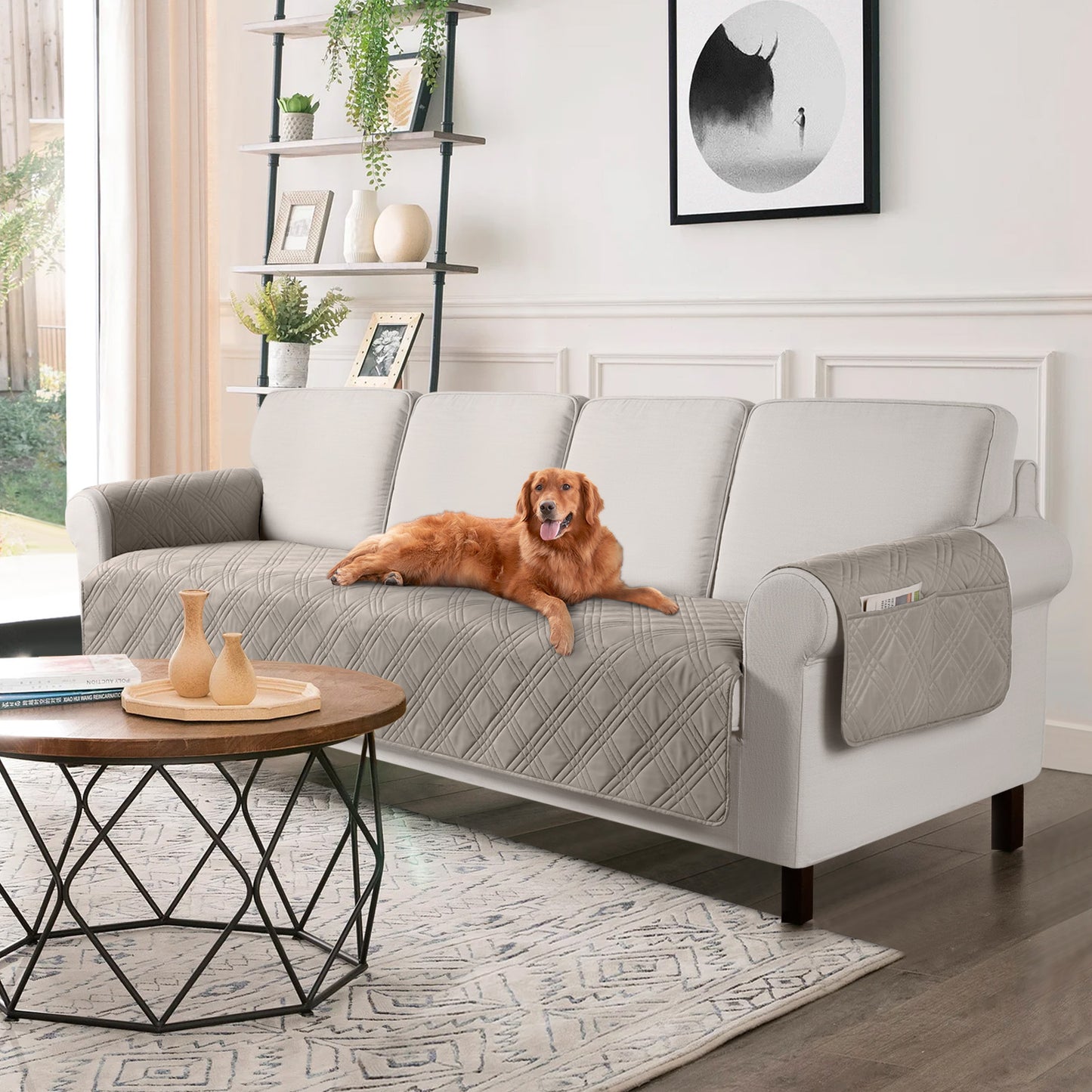 TAOCOCO 100% Waterproof 3-Seater Pet Couch Cover Non-Slip For Home Decor  in light brown