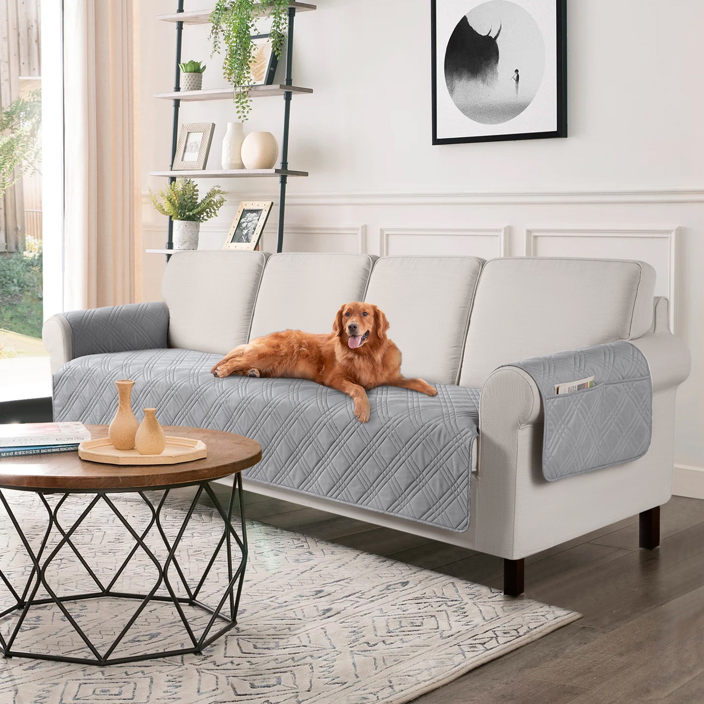 TAOCOCO 100% Waterproof 3-Seater Pet Couch Cover Non-Slip in light grey