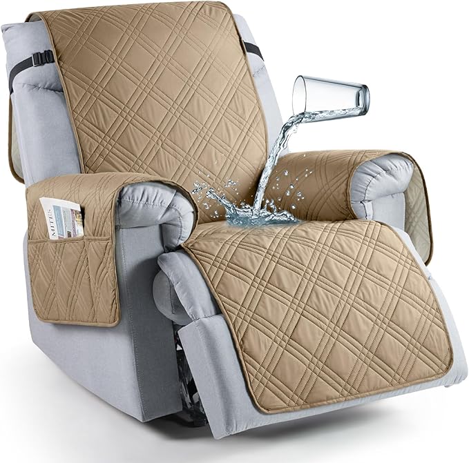 TAOCOCO 100% Waterproof 1-Seater Recliner Chair Cover 20 Inch with Side Pocket in Camel
