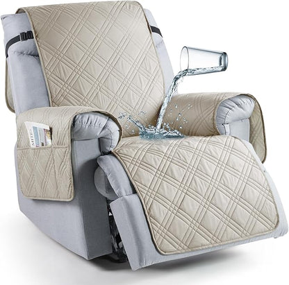 TAOCOCO 100% Waterproof 1-Seater Recliner Chair Cover 20 Inch with Side Pocket in Cream