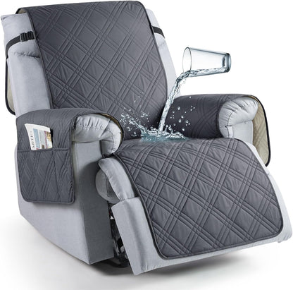 TAOCOCO 100% Waterproof 1-Seater Recliner Chair Cover 20 Inch with Side Pocket in Dark Gray
