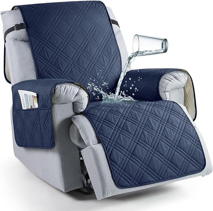 TAOCOCO 100% Waterproof 1-Seater Recliner Chair Cover 20 Inch with Side Pocket in Navy Blue