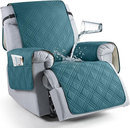 TAOCOCO 100% Waterproof 1-Seater Recliner Chair Cover 20 Inch with Side Pocket in Peacock Blue