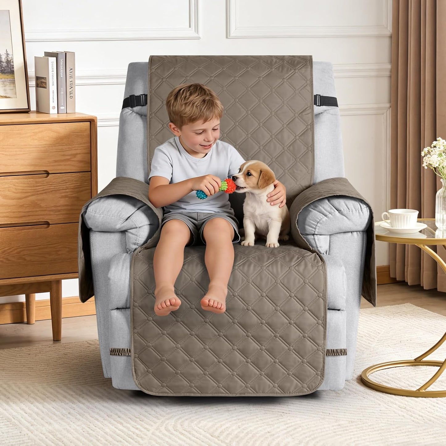 TAOCOCO 100% Waterproof 1-Seater Recliner Cover 22 Inch in Taupe – Non-Slip, Pet Friendly