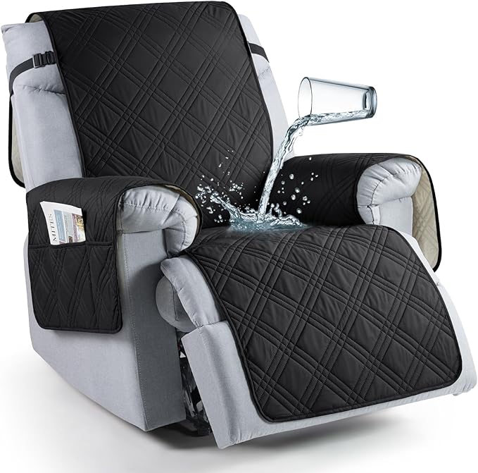 TAOCOCO Waterproof Oversized 1-Seater Recliner Chair Cover 23.6 Inch with Side Pocket in Black
