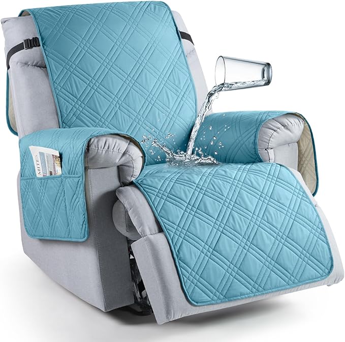 TAOCOCO Waterproof Oversized 1-Seater Recliner Chair Cover 23.6 Inch with Side Pocket in Sky Blue
