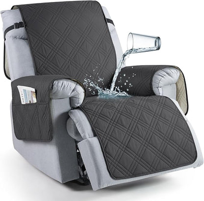 TAOCOCO Waterproof Oversized 1-Seater Recliner Chair Cover 23.6 Inch with Side Pocket in charcoal grey