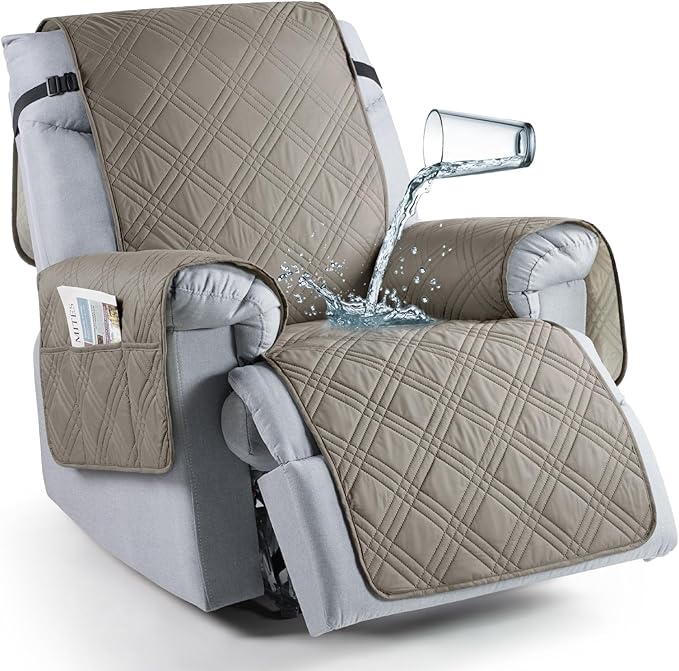 TAOCOCO Waterproof Oversized 1-Seater Recliner Chair Cover 23.6 Inch with Side Pocket in Light Brown