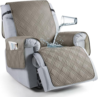 TAOCOCO Waterproof Oversized 1-Seater Recliner Chair Cover 23.6 Inch with Side Pocket in Light Brown