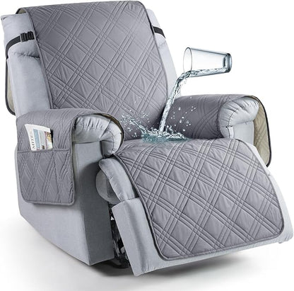 TAOCOCO Waterproof Oversized 1-Seater Recliner Chair Cover 23.6 Inch with Side Pocket in Light Grey