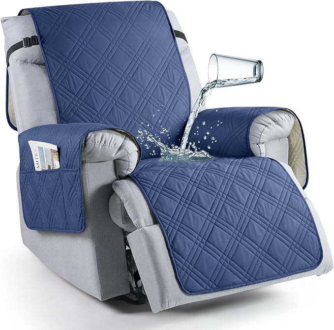 TAOCOCO Waterproof Oversized 1-Seater Recliner Chair Cover 23.6 Inch with Side Pocket in Ocean Blue