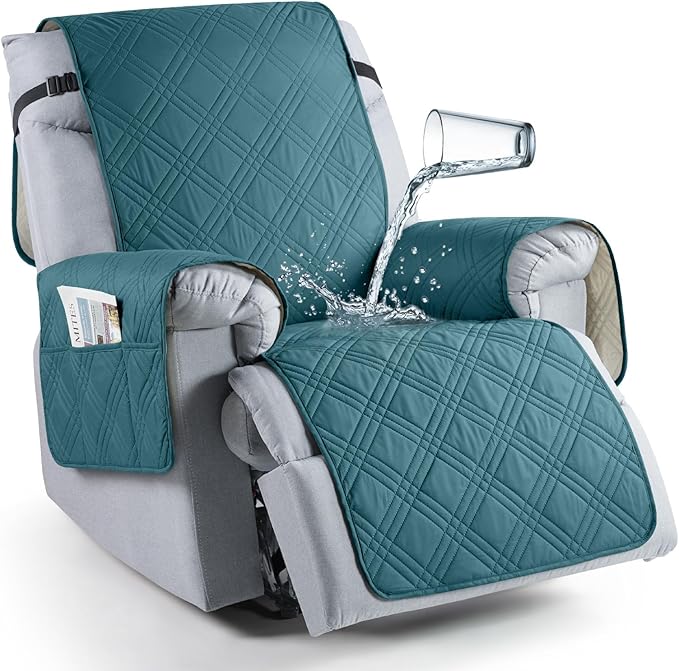 TAOCOCO Waterproof Oversized 1-Seater Recliner Chair Cover 23.6 Inch with Side Pocket For Home Decor in Peacock Blue