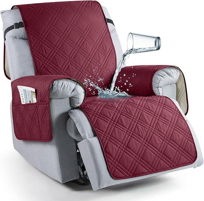 TAOCOCO Waterproof Oversized 1-Seater Recliner Chair Cover 23.6 Inch with Side Pocket in Wine
