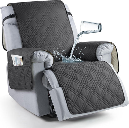 TAOCOCO Waterproof Oversized 1-Seater Recliner Chair Cover 25 Inch with Side Pocket in Charcoal Gray