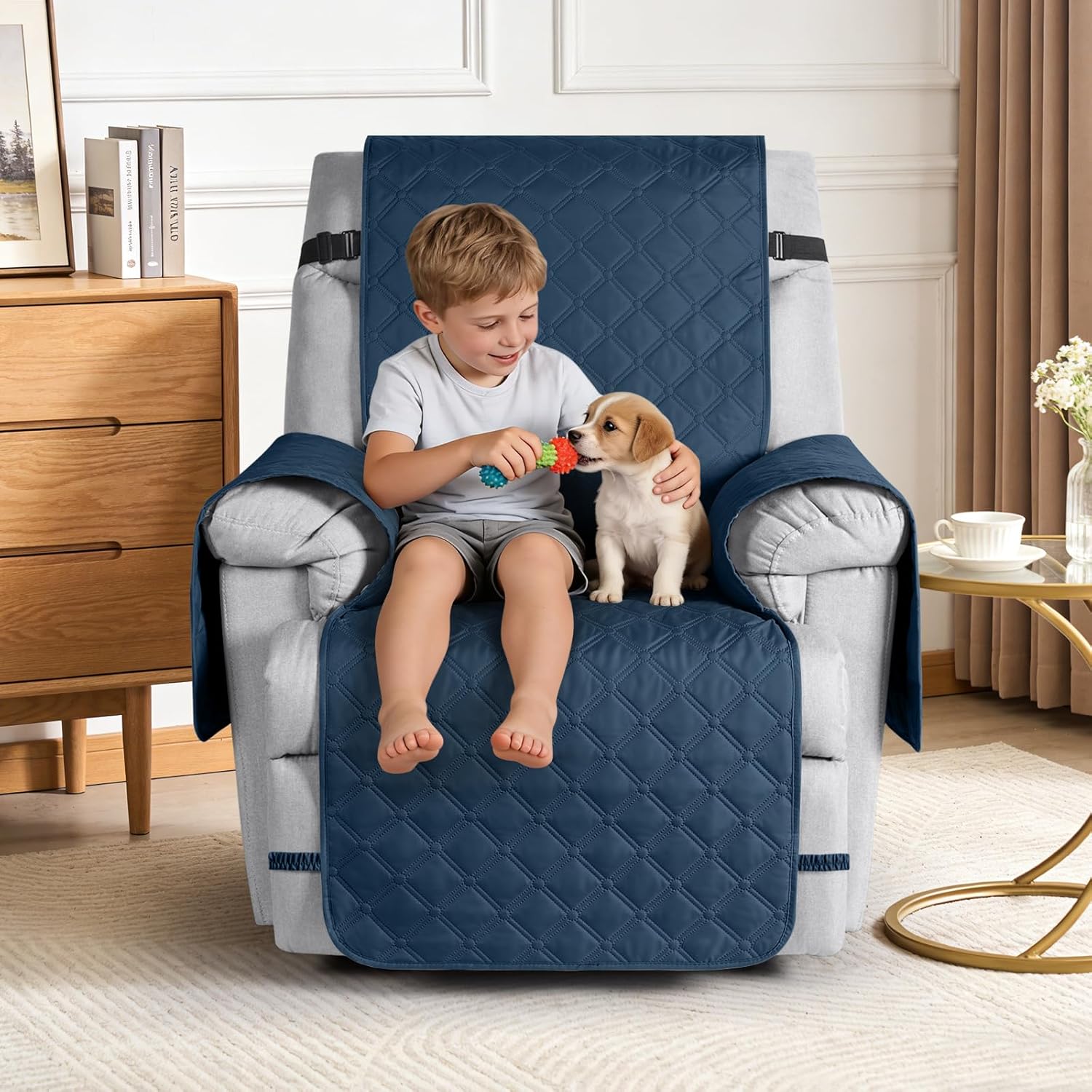 TAOCOCO 100% Waterproof 1-Seater Recliner Chair Cover 25 Inch in Ocean Blue, furniture protector for kids, pets