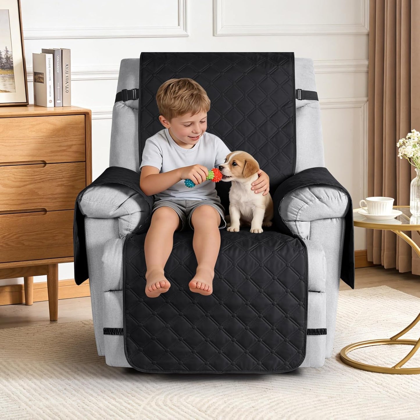 TAOCOCO 100% Waterproof 1-Seater Recliner Chair Cover 25 Inch in BLACK, furniture protector for kids, pets