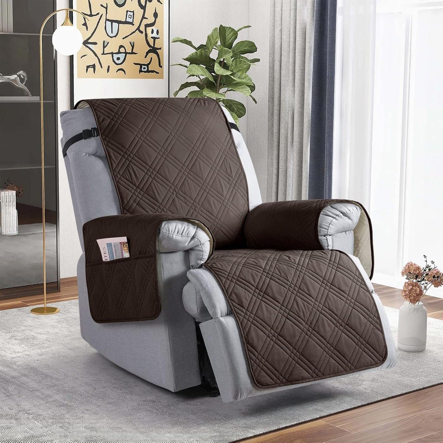 TAOCOCO Waterproof Oversized 1-Seater Recliner Chair Cover 25 Inch with Side Pocket in Chocolate, furniture protector for kids, pets