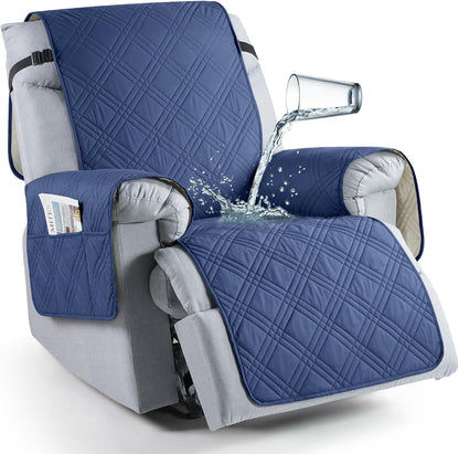 TAOCOCO Waterproof Oversized 1-Seater Recliner Chair Cover 25 Inch with Side Pocket in Ocean Blue