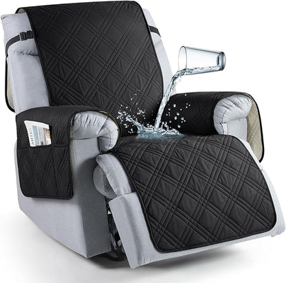 TAOCOCO Waterproof 1-Seater Recliner Chair Cover 28 Inch with Side Pocket in BLACK