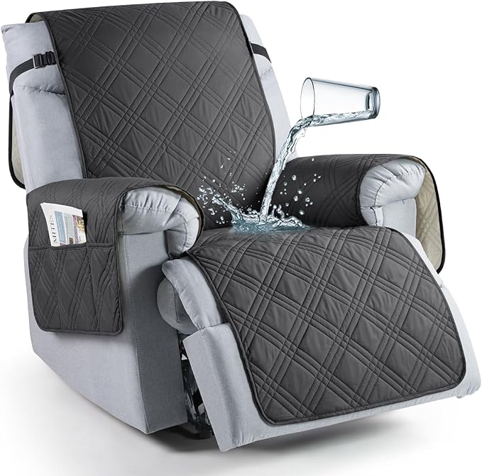 TAOCOCO Waterproof 1-Seater Recliner Chair Cover 28 Inch with Side Pocket in Chocolate Gray, furniture protector for kids, pets