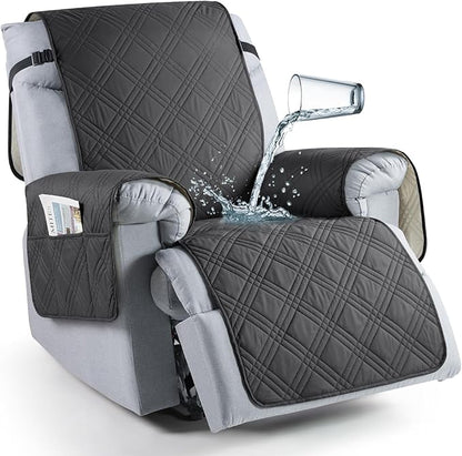 TAOCOCO Waterproof 1-Seater Recliner Chair Cover 28 Inch with Side Pocket in Chocolate Gray, furniture protector for kids, pets