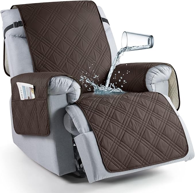 TAOCOCO Waterproof 1-Seater Recliner Chair Cover 28 Inch with Side Pocket in Chocolate, furniture protector for kids, pets