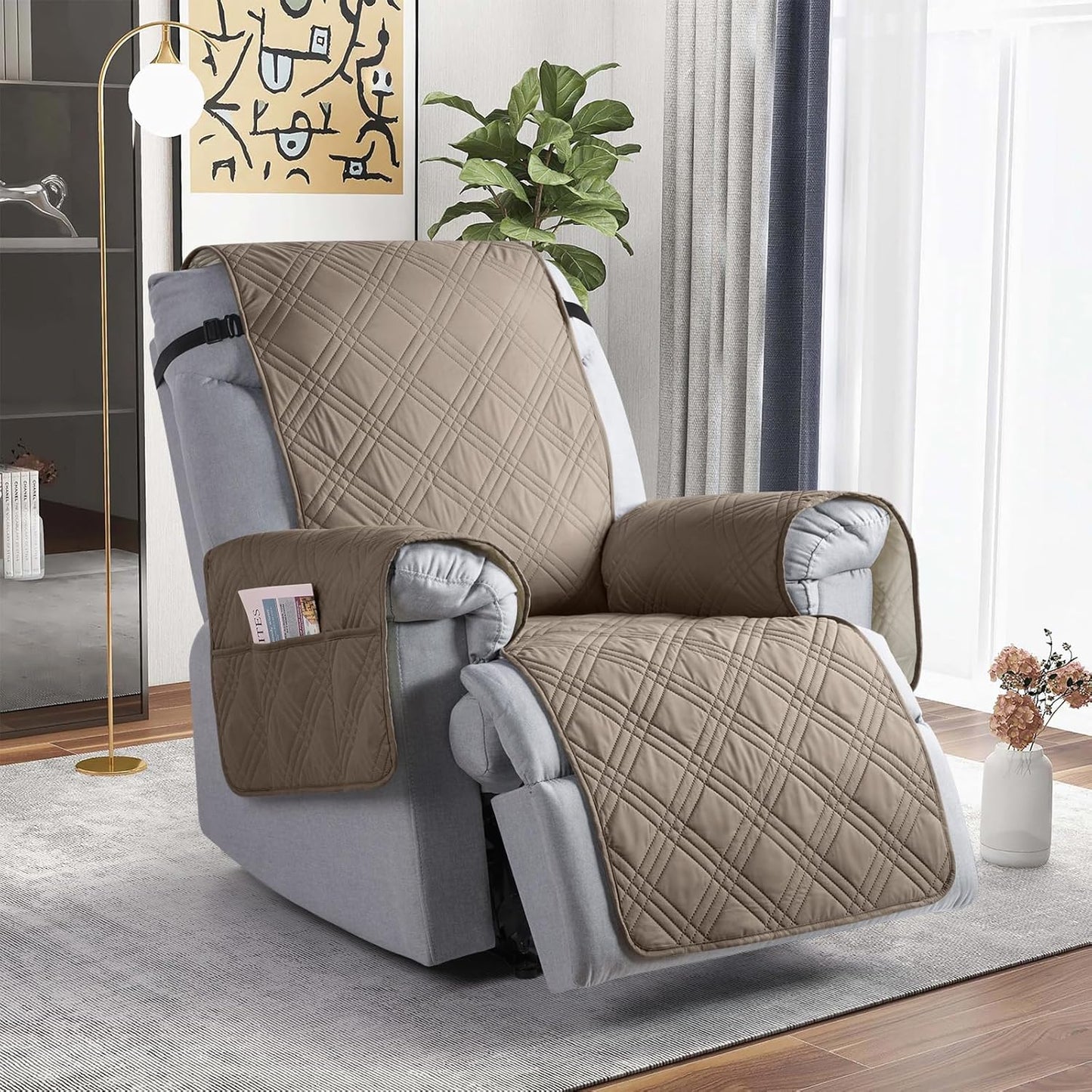 TAOCOCO Waterproof 1-Seater Recliner Chair Cover 28 Inch with Side Pocket in Gray Taupe