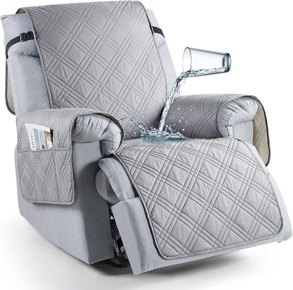 TAOCOCO Waterproof 1-Seater Recliner Chair Cover 28 Inch with Side Pocket in Light Grey