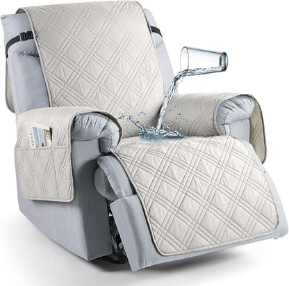 TAOCOCO Waterproof 1-Seater Recliner Chair Cover 28 Inch with Side Pocket in Off White