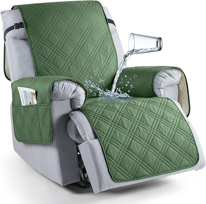 TAOCOCO Waterproof 1-Seater Recliner Chair Cover 28 Inch with Side Pocket For Home Decor in Vine Green
