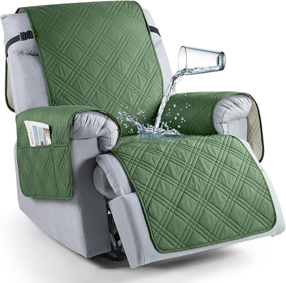 TAOCOCO Waterproof 1-Seater Recliner Chair Cover 28 Inch with Side Pocket For Home Decor in Vine Green