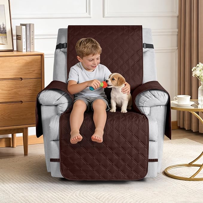 TAOCOCO 100% Waterproof 1-Seater Recliner Chair Cover 28 Inch in COFFEE, furniture protector for kids, pets