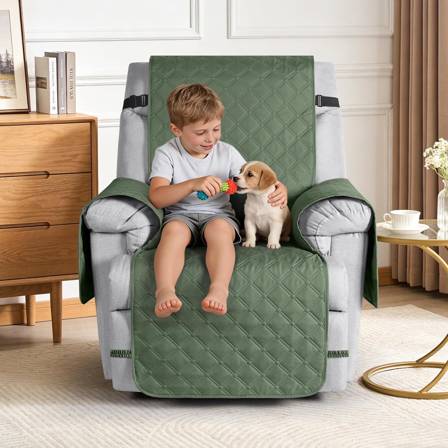 TAOCOCO 100% Waterproof 1-Seater Recliner Chair Cover 28 Inch For Home Decor in moss green