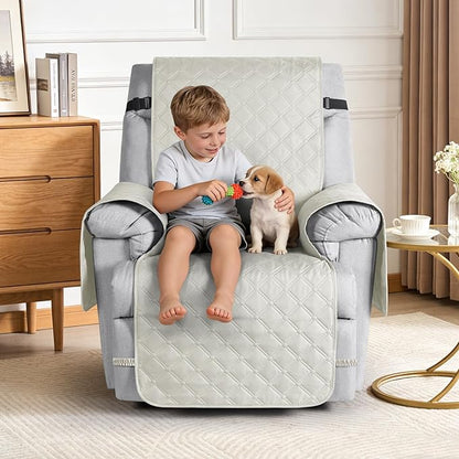 TAOCOCO 100% Waterproof 1-Seater Recliner Chair Cover 28 Inch For Home Decor in off white