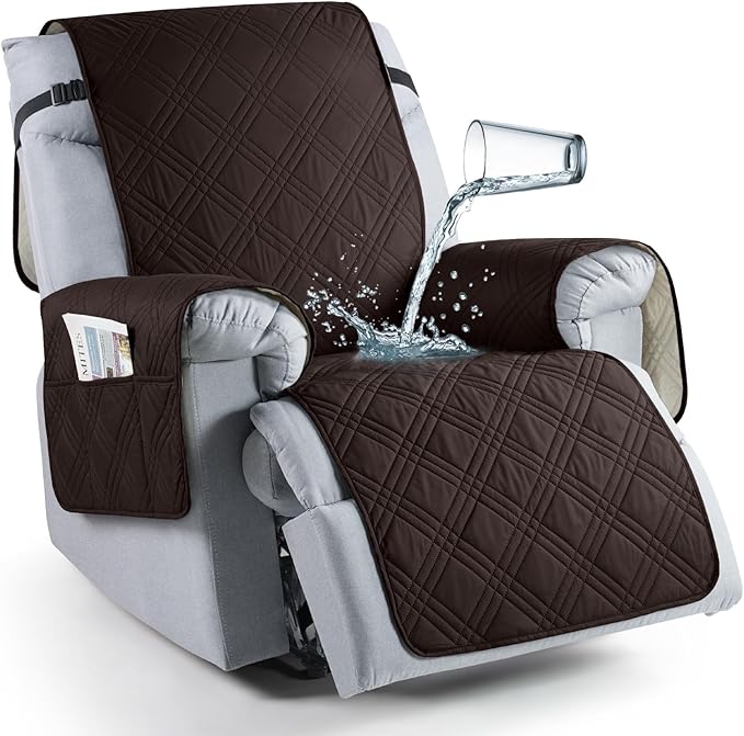 TAOCOCO 100% Waterproof 1-Seater Recliner Chair Cover 28 Inch with Side Pocket in Coffee