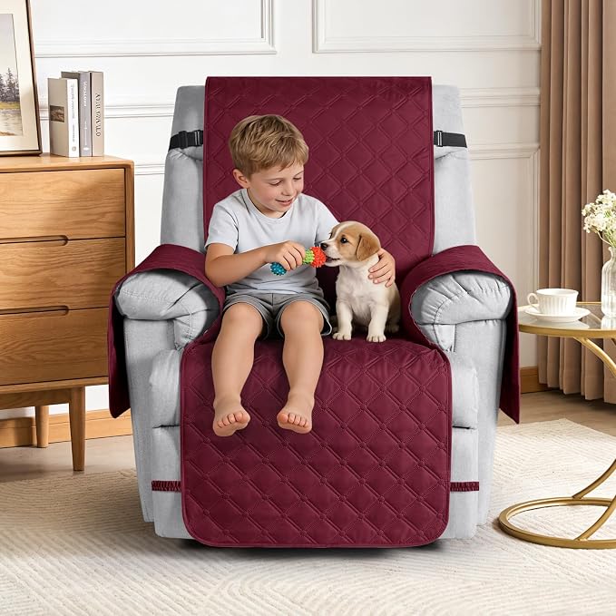 TAOCOCO 100% Waterproof 1-Seater Recliner Chair Cover 28 Inch For Home Decor in wine