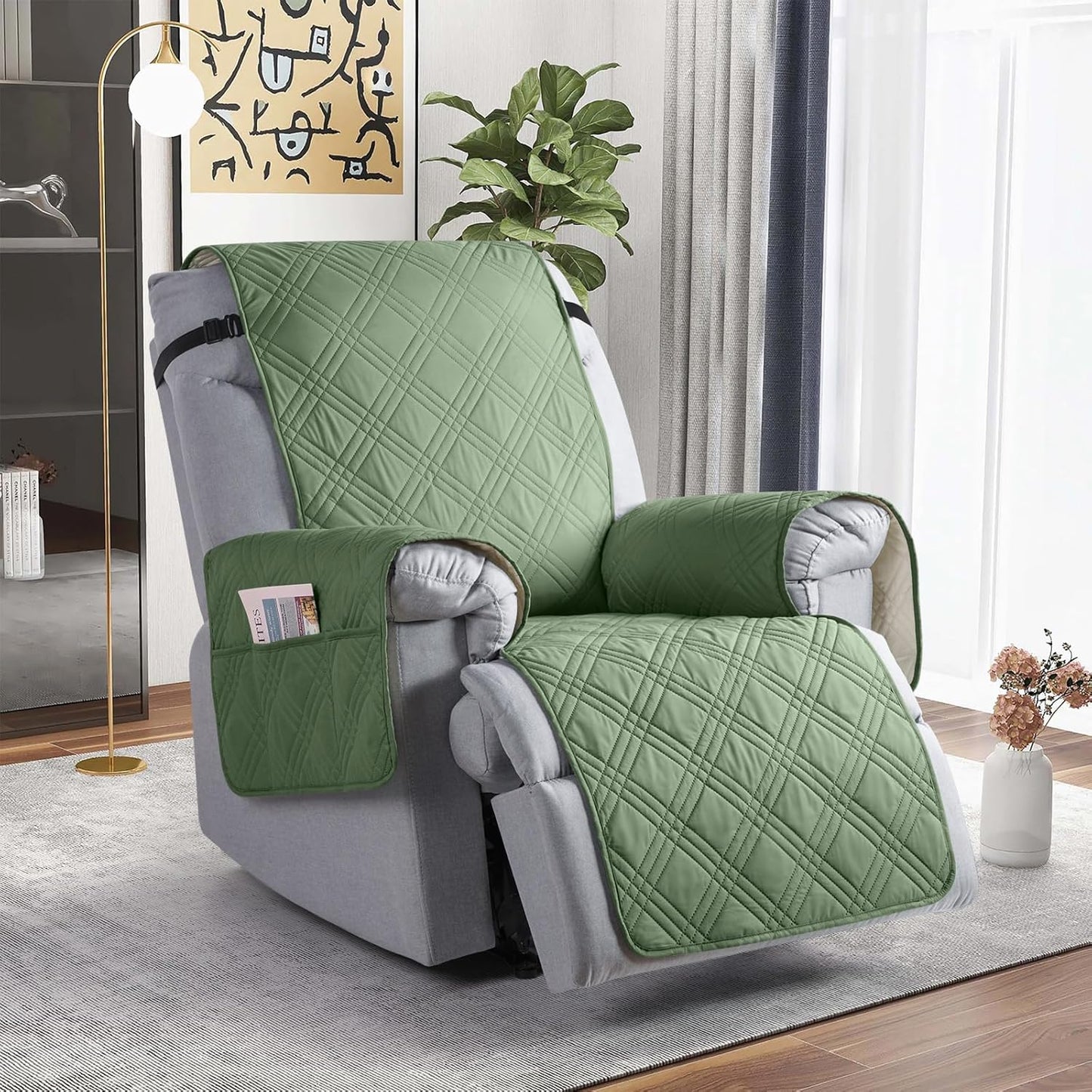 TAOCOCO Waterproof Oversized 1-Seater Recliner Cover 30 Inch in Bean Green, furniture protector for kids, pets