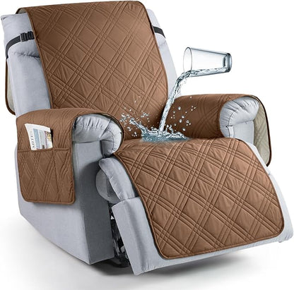 TAOCOCO Waterproof Oversized 1-Seater Recliner Cover 30 Inch in brown furniture protector for kids, pets