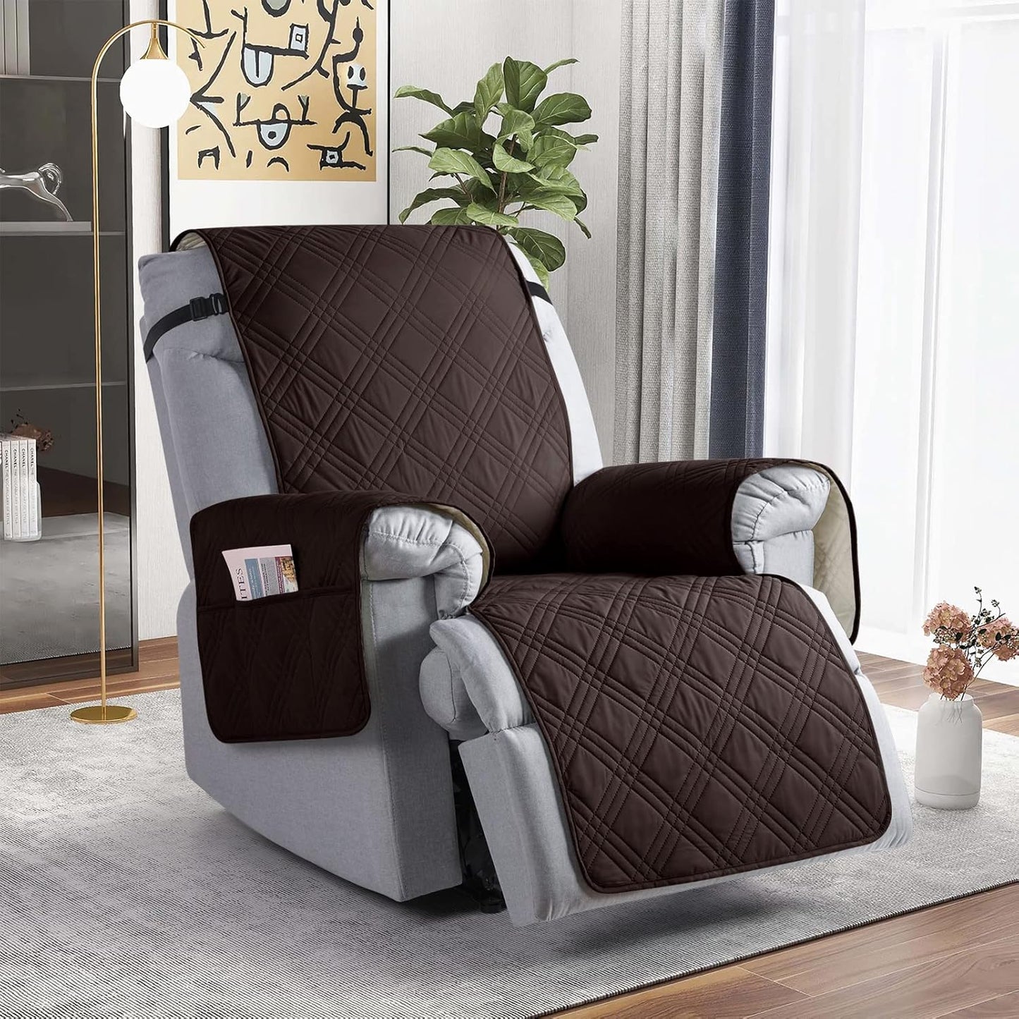 TAOCOCO Waterproof Oversized 1-Seater Recliner Cover 30 Inch in coffee , furniture protector for kids, pets