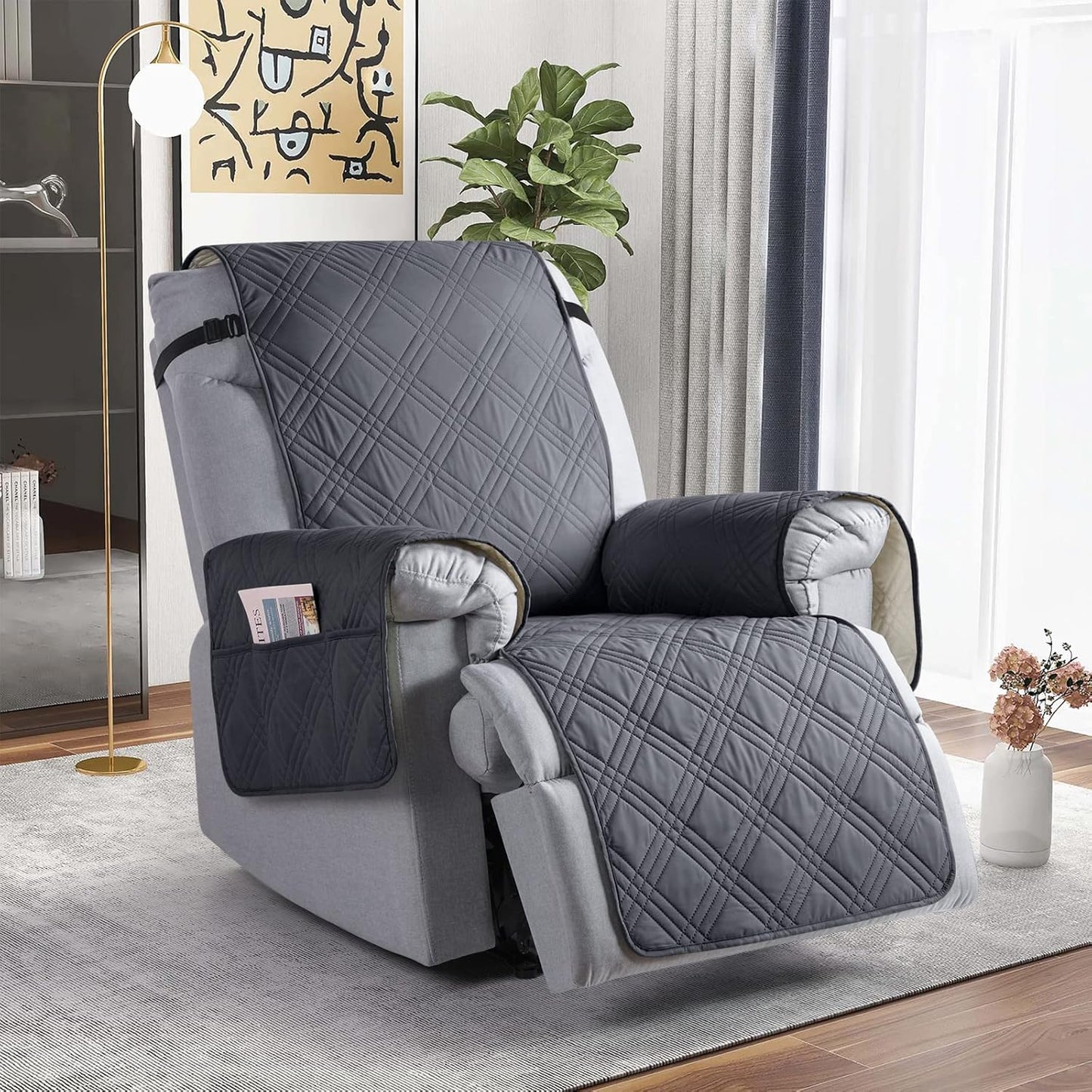 TAOCOCO Waterproof Oversized 1-Seater Recliner Cover 30 Inch in Dark Grey, furniture protector for kids, pets