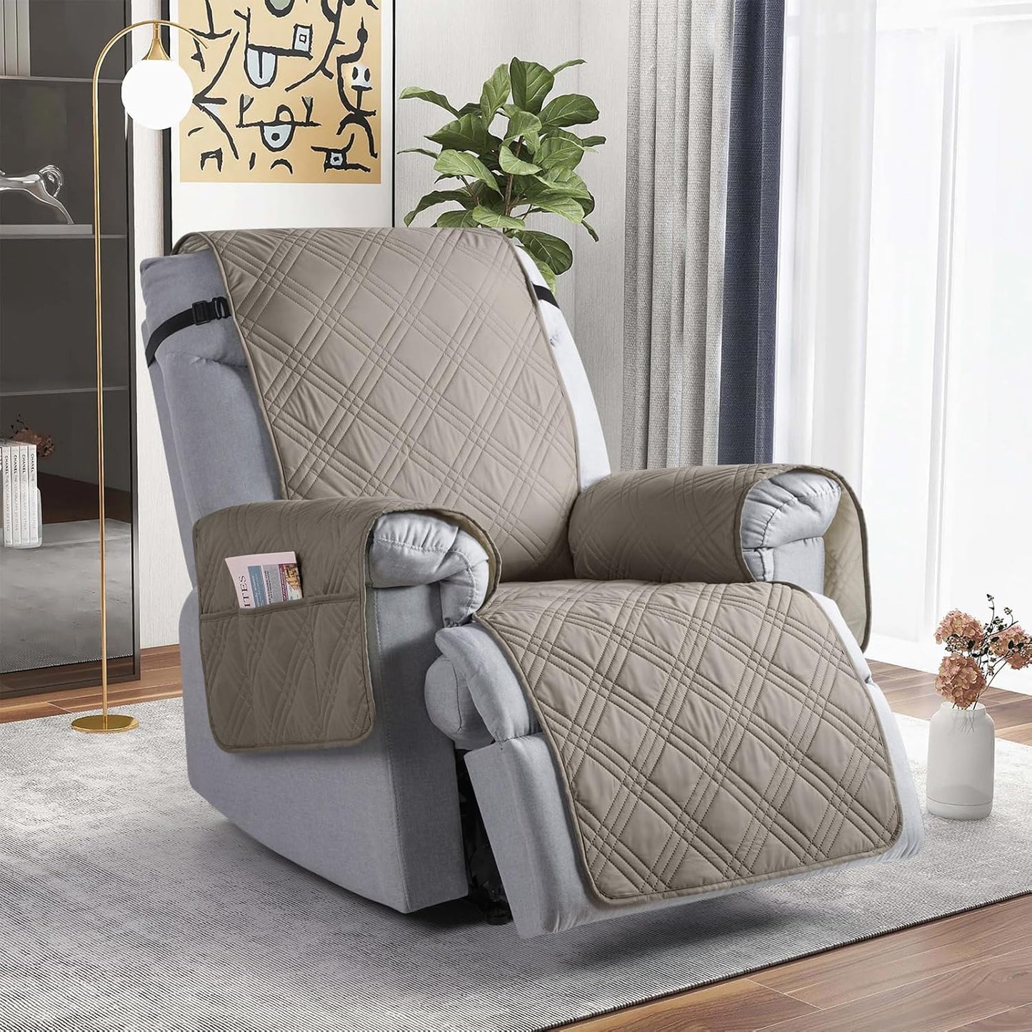 TAOCOCO Waterproof Oversized 1-Seater Recliner Cover 30 Inch in light brown, furniture protector for kids, pets