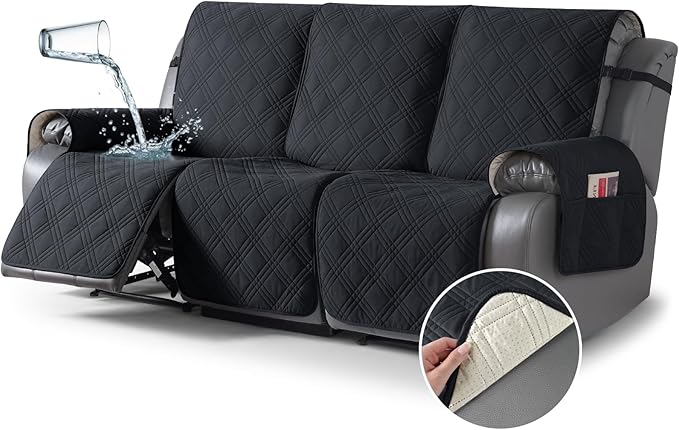 TAOCOCO 100% Waterproof Recliner Sofa Cover 3-Seat in Black – Non-Slip, Pet Friendly