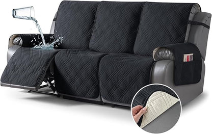 TAOCOCO 100% Waterproof Recliner Sofa Cover 3-Seat in Black – Non-Slip, Pet Friendly