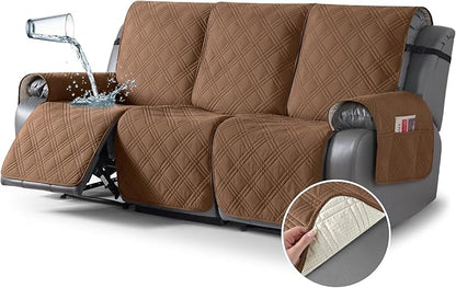 TAOCOCO 100% Waterproof Recliner Sofa Cover 3-Seat in Brown – Non-Slip, Pet Friendly