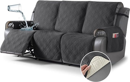 TAOCOCO 100% Waterproof Recliner Sofa Cover 3-Seat in charcoal Gray – Non-Slip, Pet Friendly