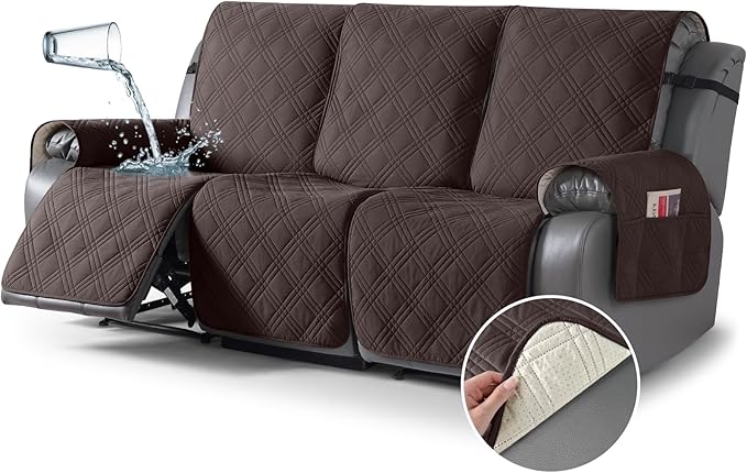 TAOCOCO 100% Waterproof Recliner Sofa Cover 3-Seat in Coffee – Non-Slip, Pet Friendly