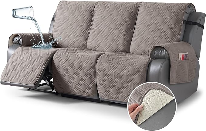TAOCOCO 100% Waterproof Recliner Sofa Cover 3-Seat in Light  brown – Non-Slip, Pet Friendly